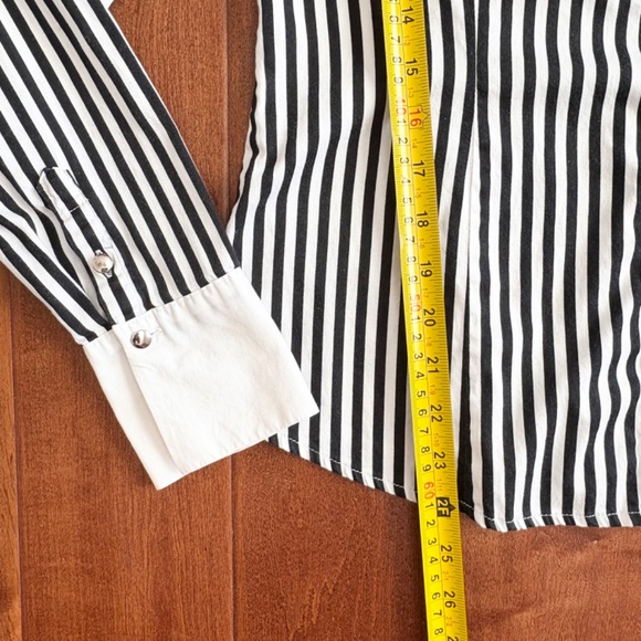 New & York Company Vintage Striped Button-Up Shirt Womens  M French Cuffs - Picture 9 of 12